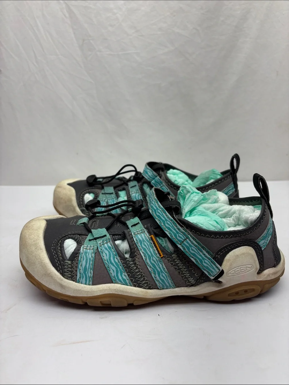Keen Washable Youth Closed-Toe Sandals in Teal and Gray, SZ 6 big girl, box 71